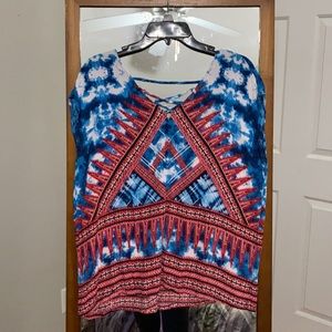 Vintage America Blues Red White and Blue Tye Dye Top